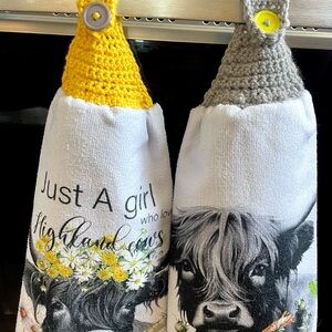 Highland Cows Decorative Kitchen Towels - Yellow and Gray